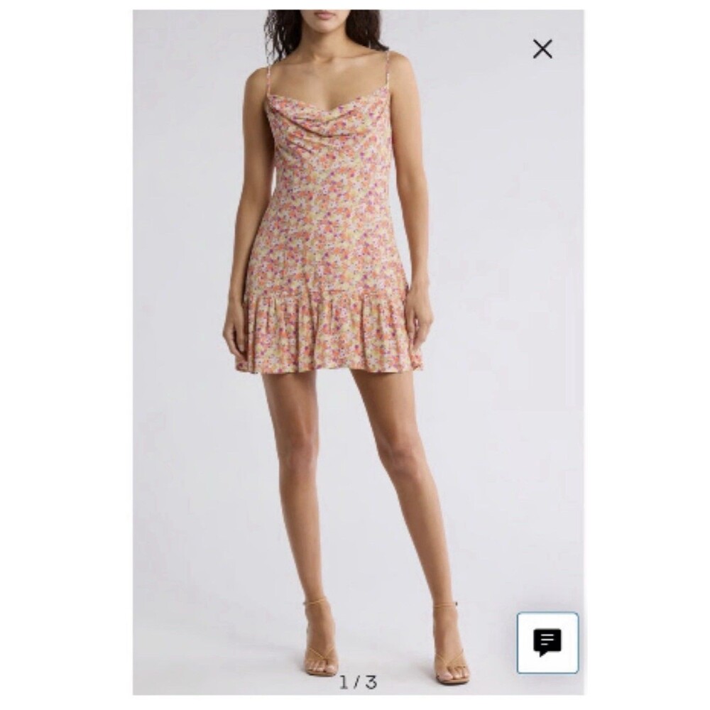 Lush Pink Floral Cowl Neck Midi Dress
